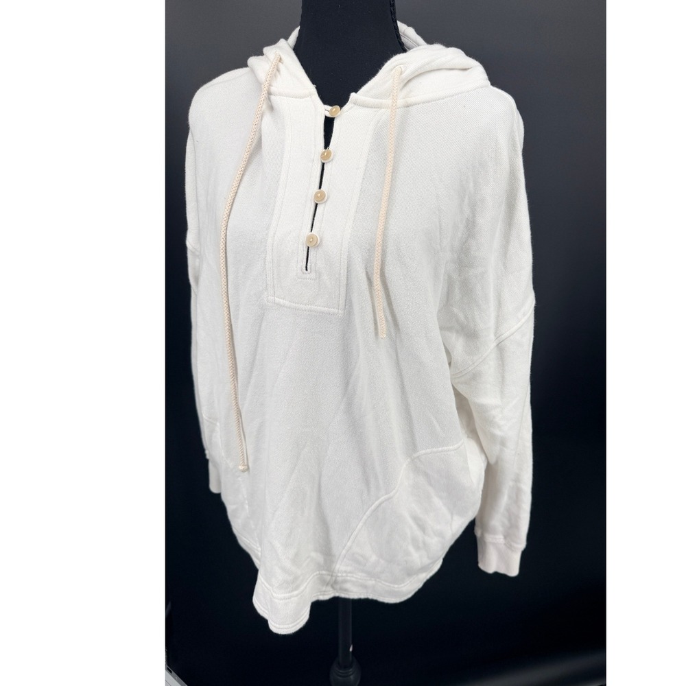 Aerie Hoodie Women XS White Good Henley Button Relaxed Cotton Pullover